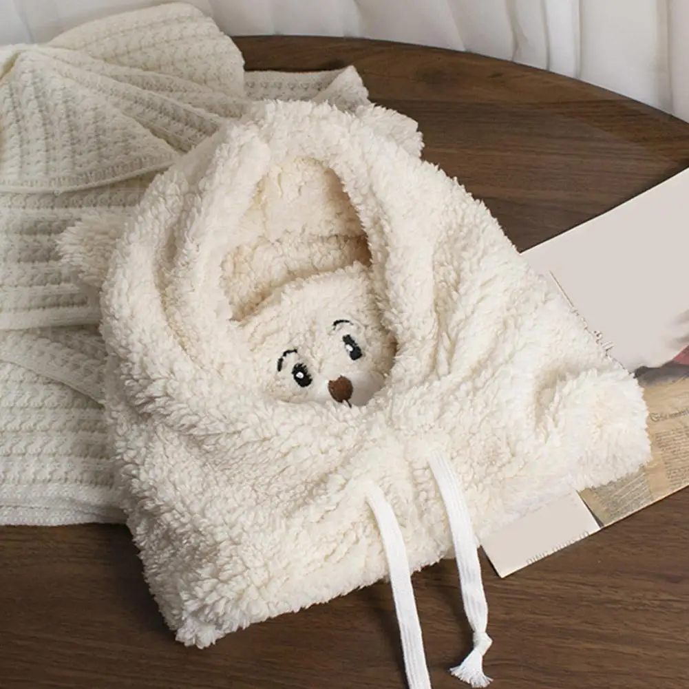 Winter Cute Bear Scarf Hat Warm All-in-one Hat Lamb Wool Korean Women's Hat Mask Plush Hat