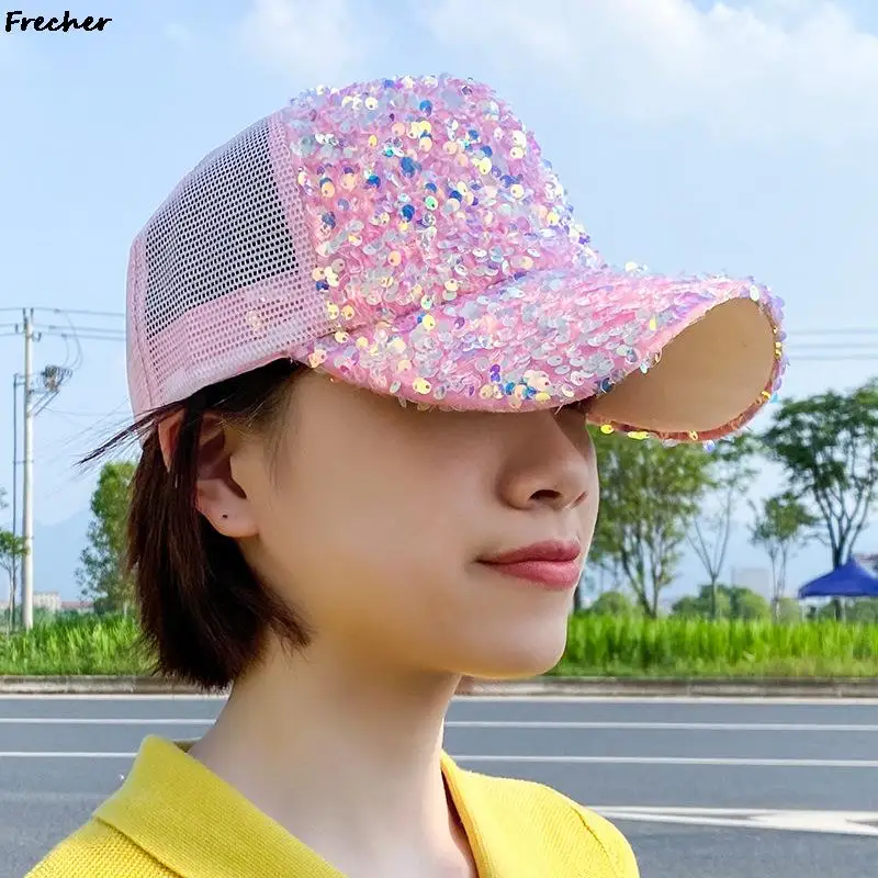 Full Sequin Baseball Caps Women Mesh Patchwork Visors Cap Wedding Party Sun Hats Rock Hip Hop Casquette Girls Shiny Snapback Hat