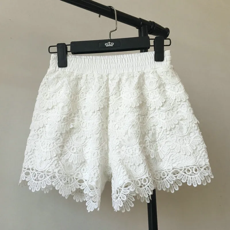 8 Colors Hollow Lace Shorts Women Hotpants Summer Black Shorts Feminino Women Short Beach Elastic High Waist Sexy Shorts Re2425