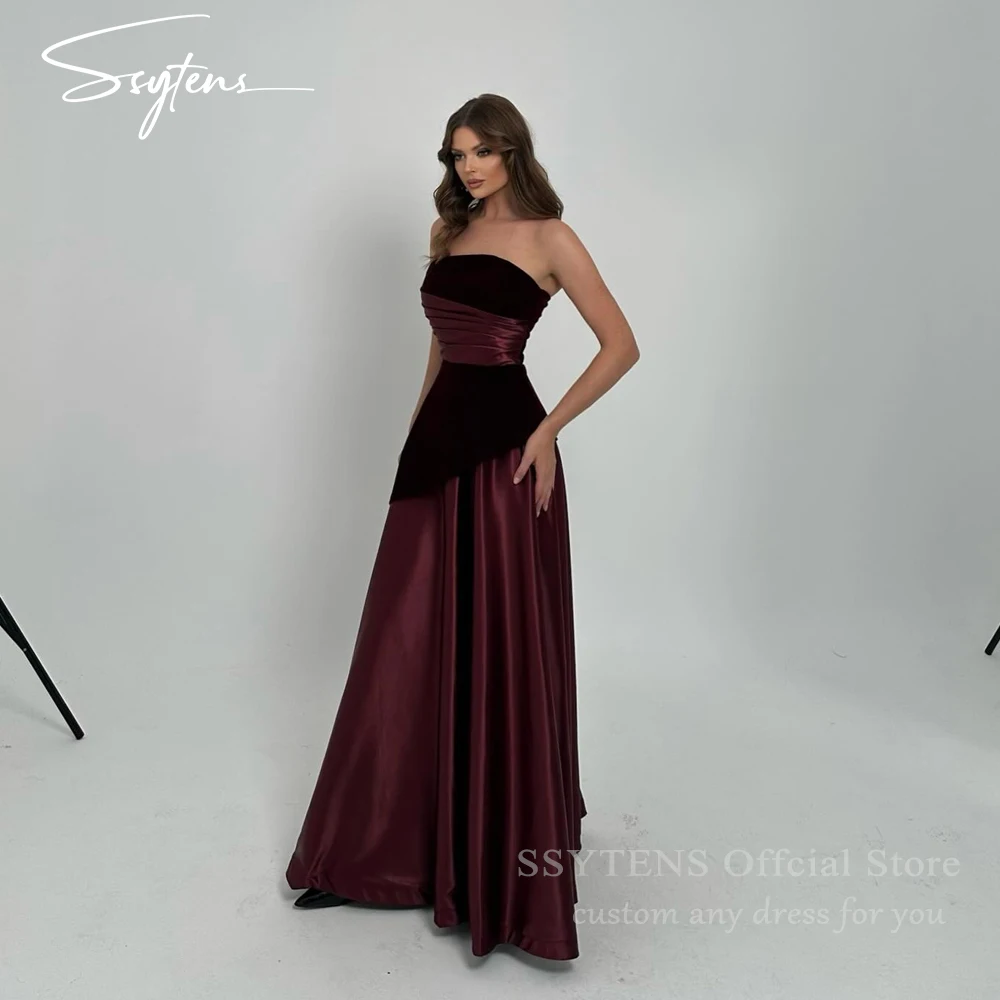 

SSYTENS Luxurious Burgundy Evening Dresses for Special Occasions Brown Saudi Strapless Vestidos De Festa Prom Dresses Customized
