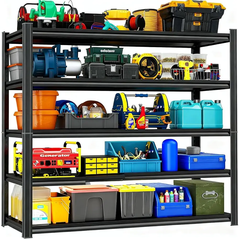 

Прочная 5-ярусная стеллажная система для гаража - 88В x 47Ш x 24Г, грузоподъемность 3800 фунтов, регулируемая металлическая система хранения для гаража, склада или