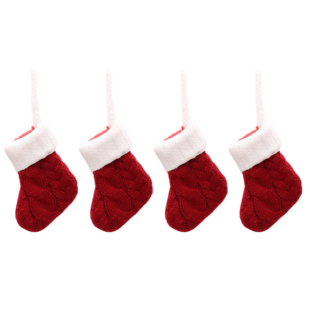 

4Pcs Christmas Cutlery Fork Spoon Bags Wear Resistant Knitting Silverware Holders Tableware Socks Party Decoration