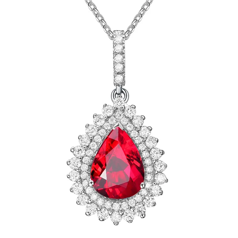

Новый европейский и американский стиль, инкрустированный цирконом, форма капли воды, голубь, кроваво-красный корундовый кулон с драгоценными камнями, женская ключица Cha