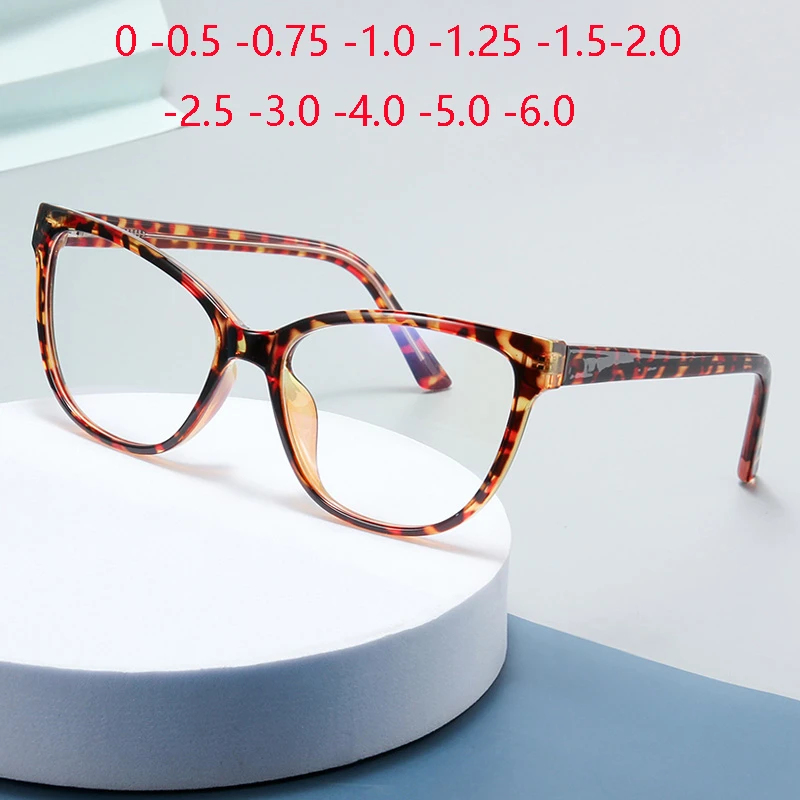 

Leopard Frame Anti Blue Rays Myopia Spectacles With Prescription Spring Leg Cat Eye Nearsighted Glasses 0 -0.5 -0.75 To -6.0