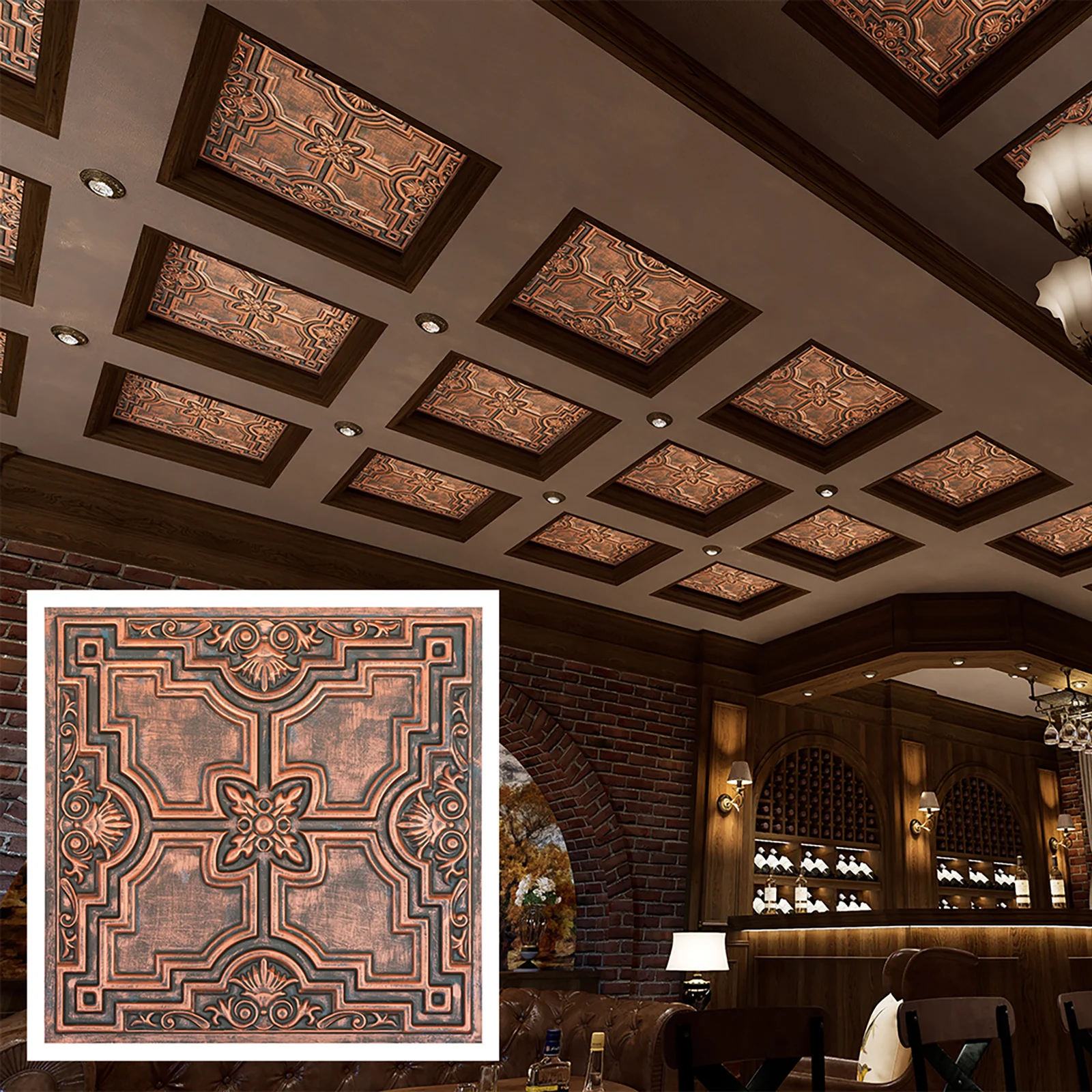 Ceiling tiles cafe pub restaurant decor wall panels PL16 Rustic copper 10pcs/lot