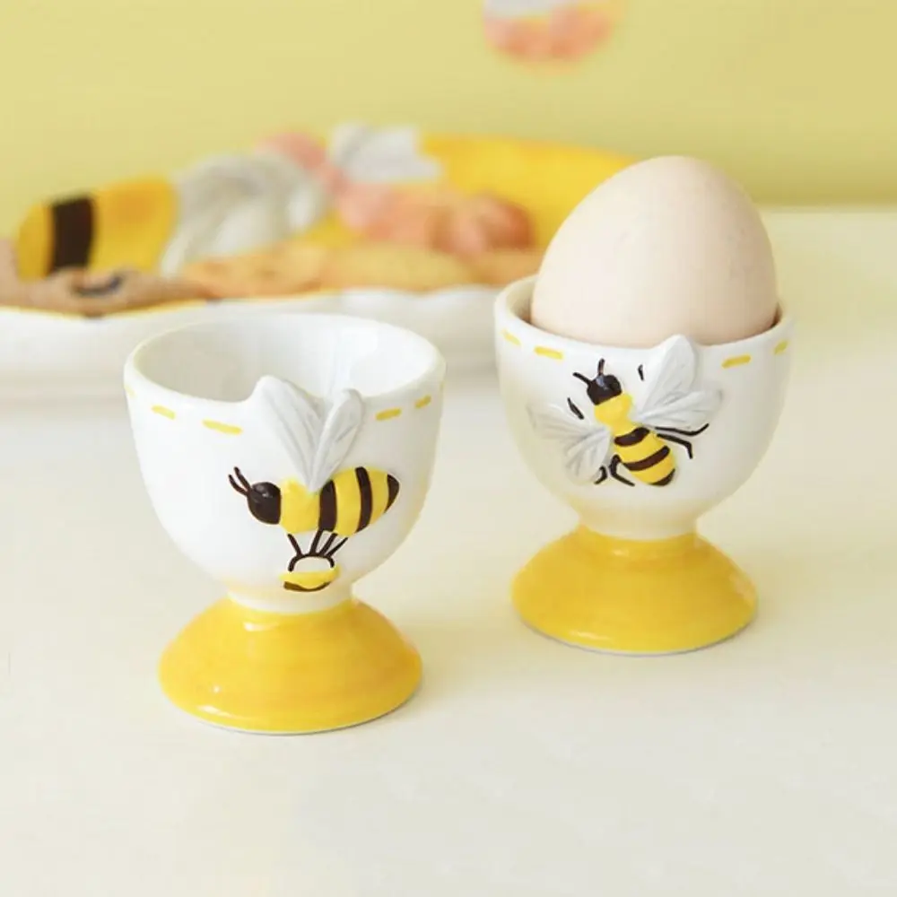 

Cute Ceramic Egg Holder 3D Thermostability Cartoon Egg Cup Table Centerpieces Rabbit Bee Steamed Egg Cup Dishwasher Safe