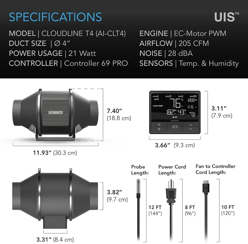Imagem -06 - Infinity ac Pro Inline Duct Fan Umidade de Temperatura Controlador Vpd Ventilador Exaustor de Ventilação para Crescer Tendas Hidroponia