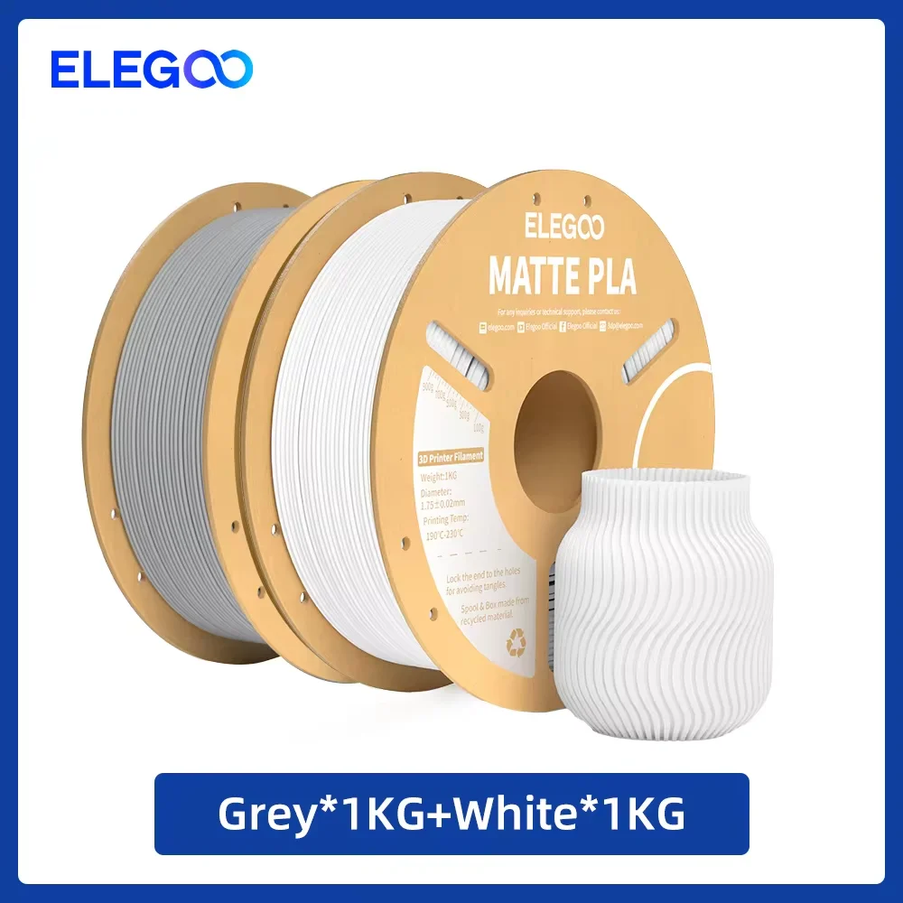 ELEGOO Mat PLA-filament 1KG, 1,75 mm FDM 3D-printerfilament Dimensionale nauwkeurigheid +/- 0,02 mm, 1 kg kartonnen spoel (2,2 lbs)