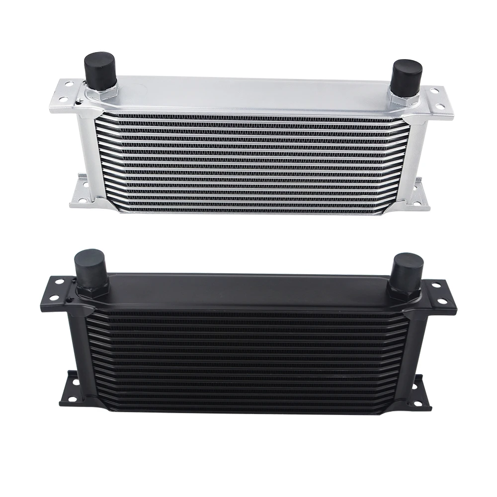 AN10 Universal 16 Rows Transmission Oil Cooler Kit + Oil Filter Sandwich Adapter + Staingless Steel Braided AN10 Fuel Hose