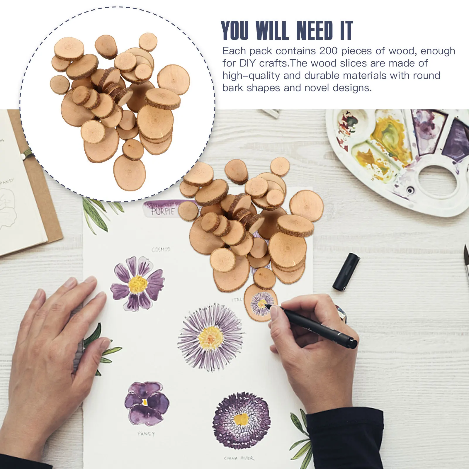 

1Set Wedding Decoration Wood Slices DIY Crafts Natural Round Wooden Circles Smooth Surface for Painting Coasters