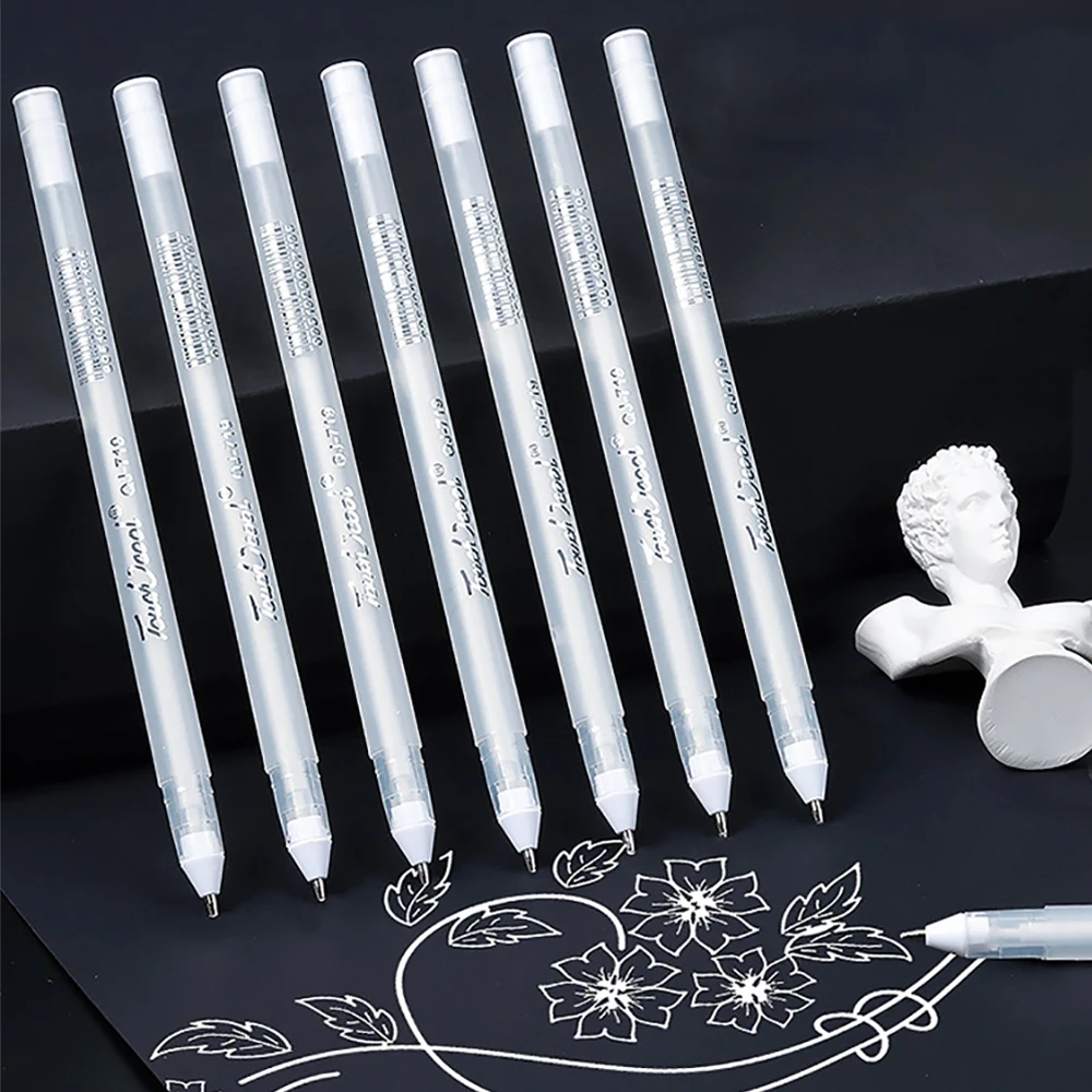 5PCS White Manga Marker Pens Set 0.8mm Permanent Ink Scrapbook Tire Pen Waterproof School Supplies Stationery Art Brush Pen