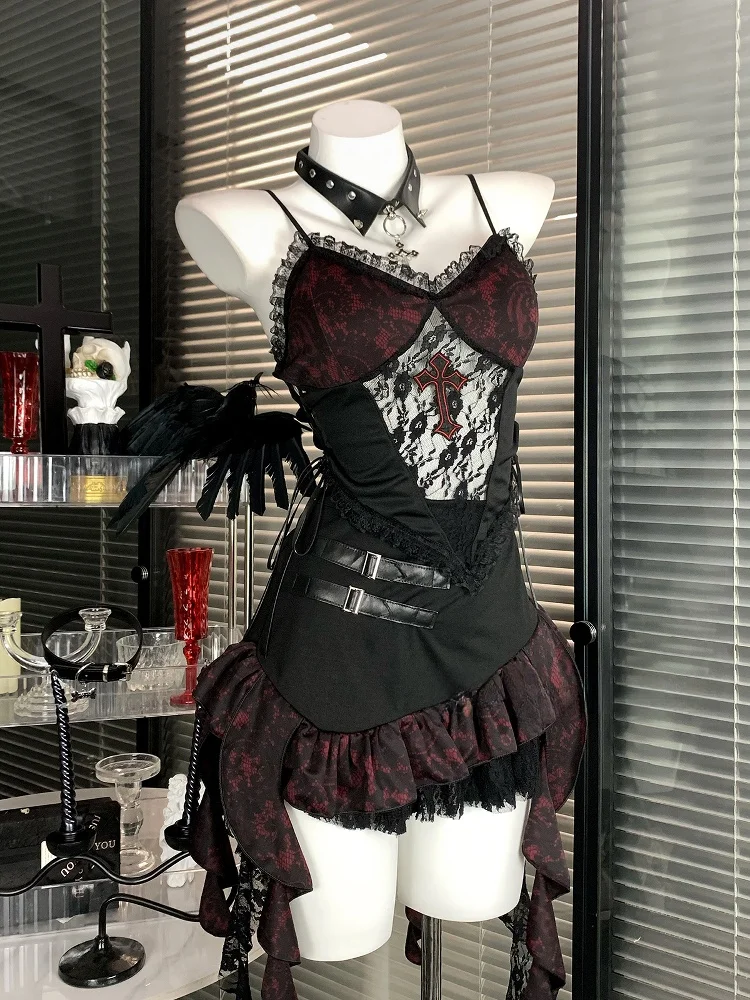 Gothic Sle Hell Ro Original k Cross Halloween-kostuum ort rokset voor trendy meisjes V-Ne polyestervezel ort broek