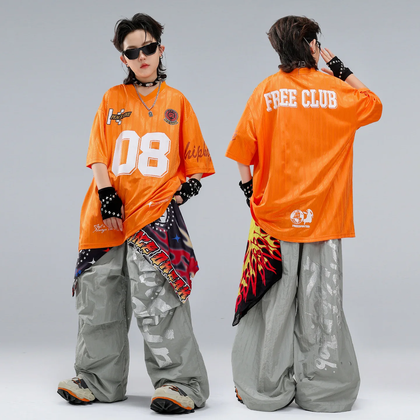 Boys Orange Tops Camouflage Pants Jazz Dance Costumes For Kids Modern Hip Hop Dance Performance Stage Rave Clothes
