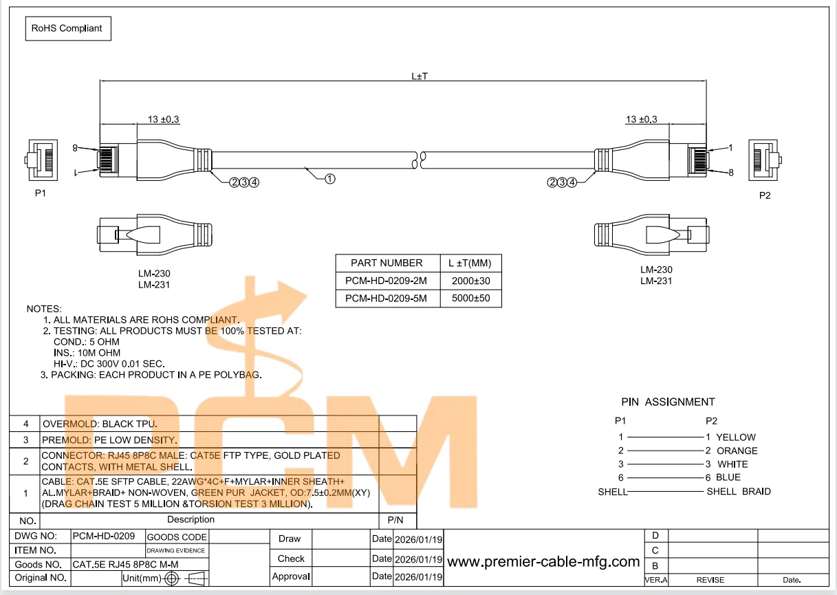 Industrielles RJ45 Ethernet-Kabel CAT6A Abgeschirmtes LAN-Netzwerkkabel Gigabit-Datenübertragungskabel IP67 Wasserdicht – Detail 3