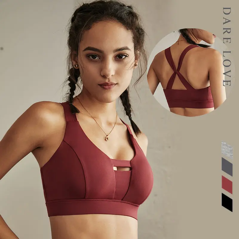 Strappy Sports Bra for Women, Comfort Supportive Workout Bra Sexy Crisscross Back Medium Support Yoga Bra with Removable Cups