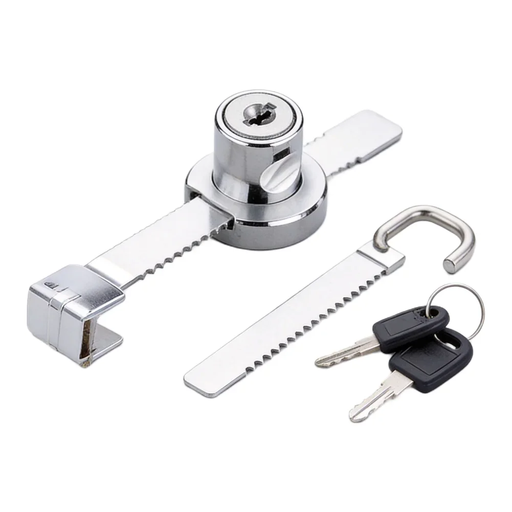 No-Drill Sliding Glass Cabinet Lock With Key, Chrome Plated Stainless Steel Door Latch For 7mm Thick Display Cases, Silvery
