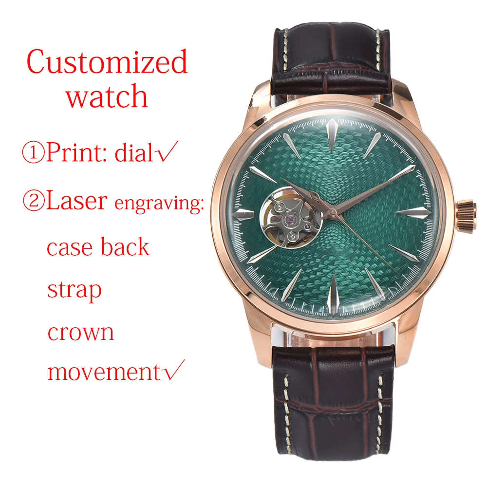 Customizd 40mm NH38 Cocktail Automatic Watch For Men Waterproof Wristbatch Double Dome Tandorio Dive Clock Date Leather Band