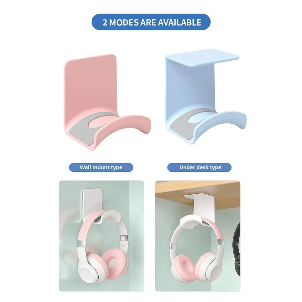 Blue Pink Plastic Abs Wall Mount Headphone Stand Hanger Gaming Under Headset Holder Adhensive Holder Desk Controller T7r2