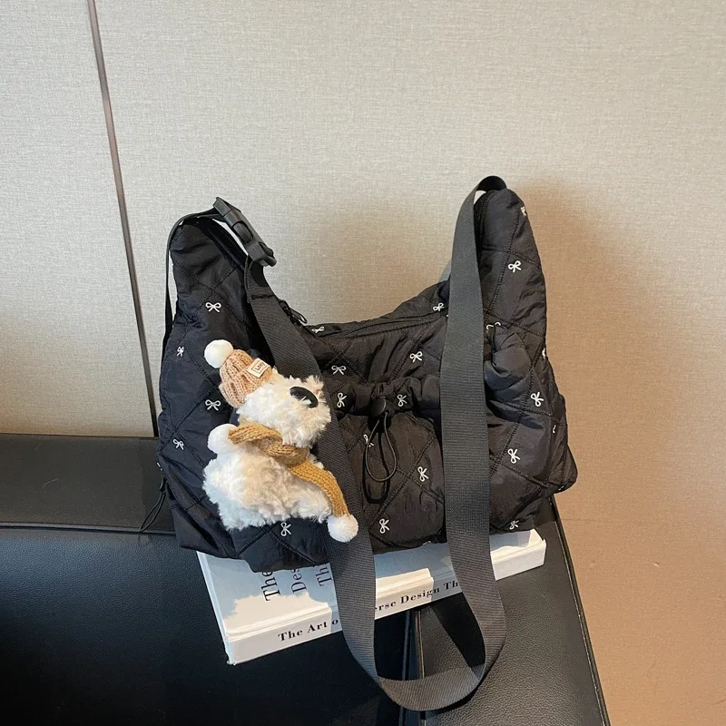 

Оксфордские сумки большой емкости на молнии с бантом, универсальные милые сумки на плечо для повседневных поездок, новинка зимы 2026, мягкая милая повседневная сумка-тоут