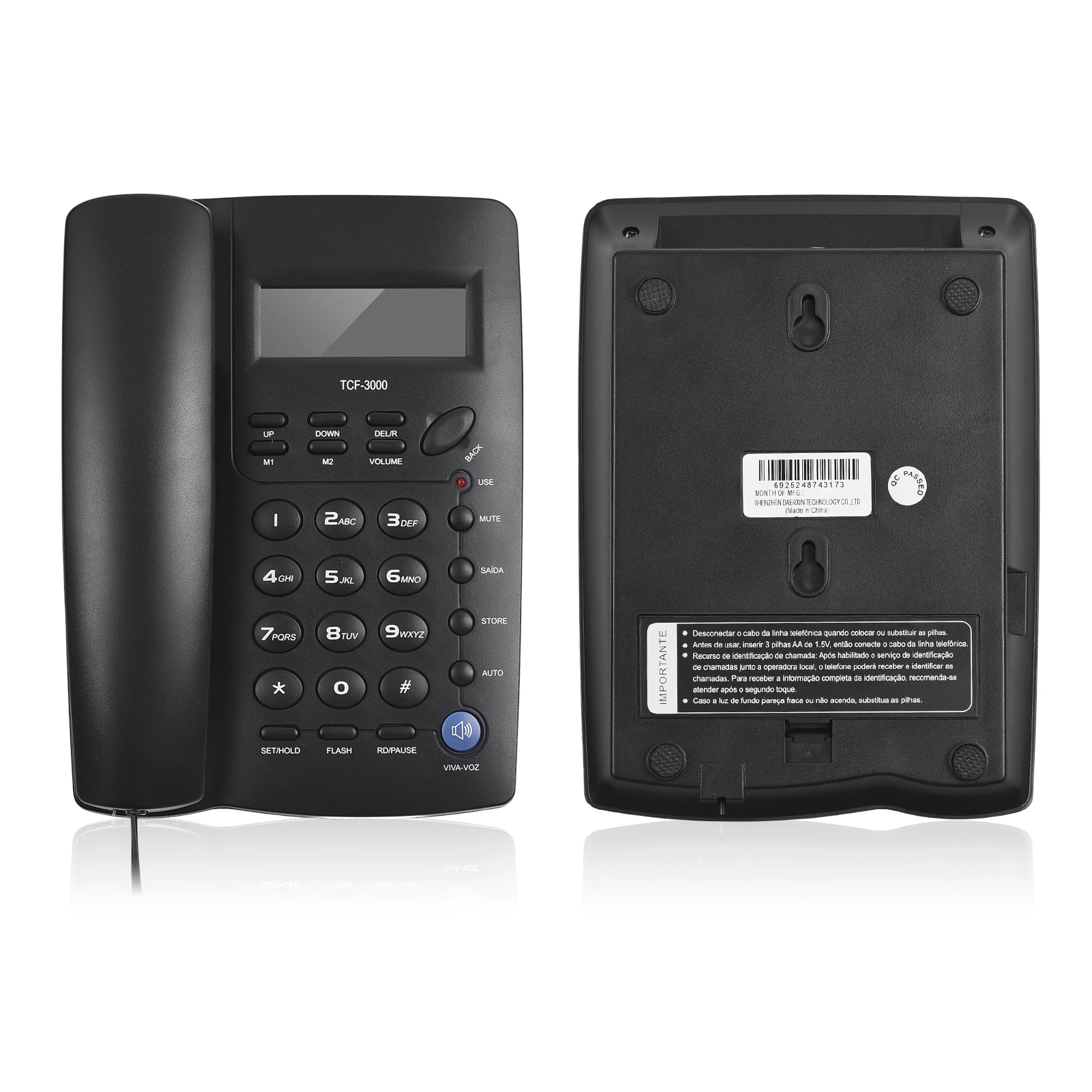 Tcf3000 Black Corded Telefoon Met Geheugensleutel Vaste Telefoon Telefoon Ondersteuning Handsfree/Opnieuw Kiezen/Flash/Speed Dial/Ring Volume