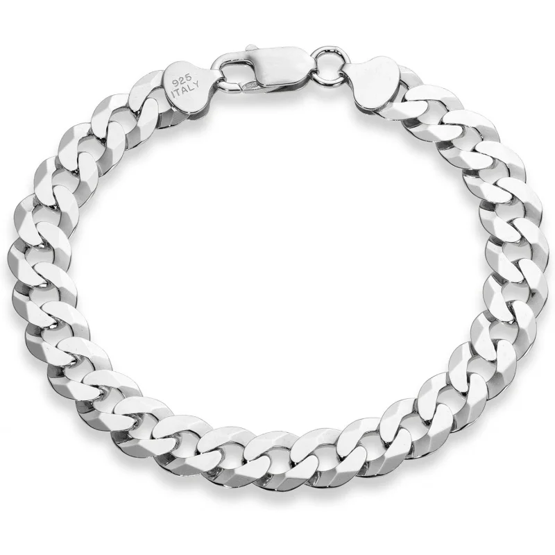 

925 Sterling Silver Solid 9mm Diamond-Cut Cuban Link Curb Chain Bracelet for Men,for any anniversary,birthday wedding best gift