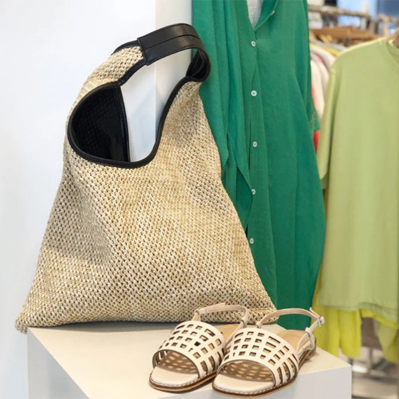 Super Fashion Women Shoulder Bags Wicker Woven Straw Bag Designer Handbags Large Capacity Tote Female Summer Beach Purse Beige - view 5