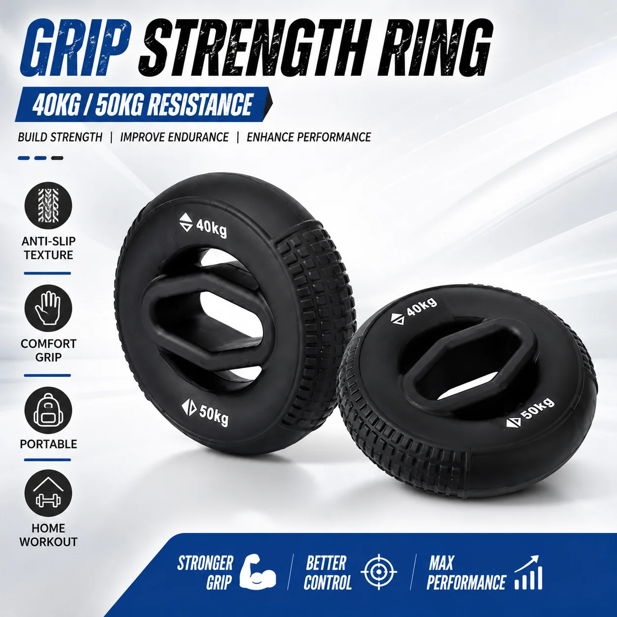 Griffkraftring 40kg 50kg Handtrainer Unterarmtrainer Rutschfester Fingergrifftrainer für Fitness, Heimtraining und Krafttraining