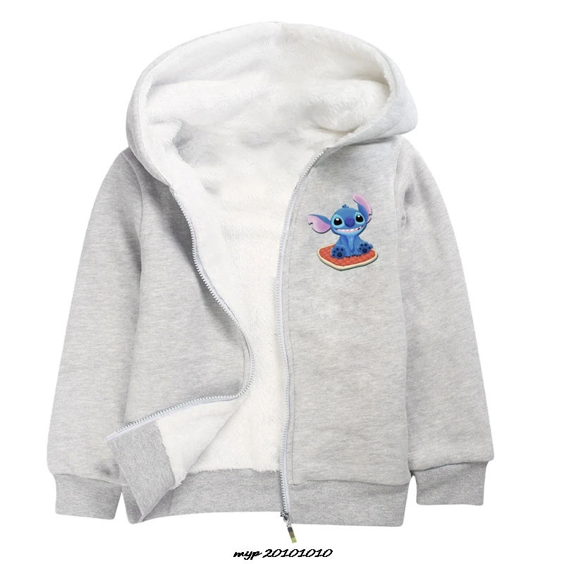 Hot Lilo And Stitch Winter fleece Jackets For Boys And Girls Cartoon Long Sleeve Coat Kids hooded warm jacket zipper windbreaker