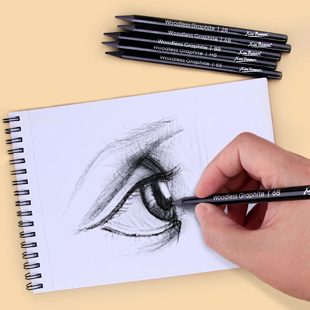3/6pcs Woodfree Graphite Sketching Carbon Pencil Set, HB/2B/4B/6B/8B Art Student Drawing, Charcoal Pencil, Solid