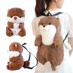 Kawaii Sea Mom And Child Otter Plush Toy Backpack Stuffed With Soft Animal Pillow Decoration Creative Birthday Gift For Kids