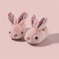 Cute White Rabbit Slippers Children's Fur Loafers Home Warm Shoes Kid Boy Slides Fluff Slippers Toddler Girls Bootie Slippers