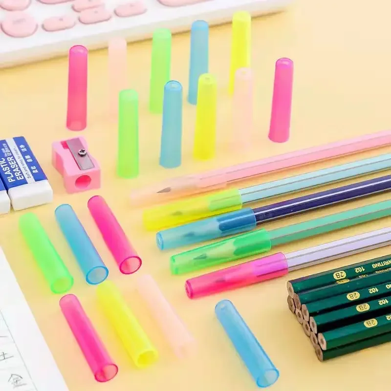 1pc Pencil Protective Cover Protective Cap Mixed Color Plastic Pen Cap Color Pencil Extender Pen Tip Protective Cover