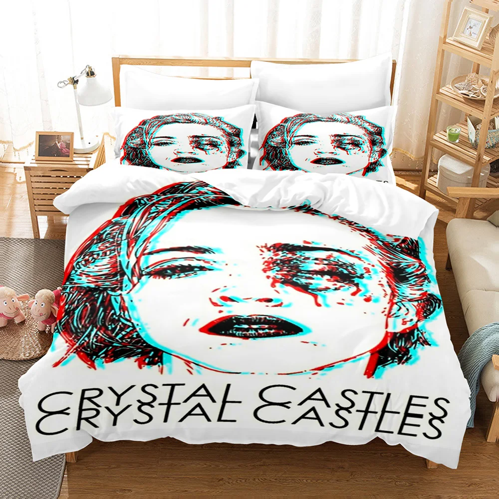 Crystal Castles Retro Dark Typography Duvet Cover Set 3PCS Polyester Bedding With 2 Pillowcases Indie Electronic Text Art Home