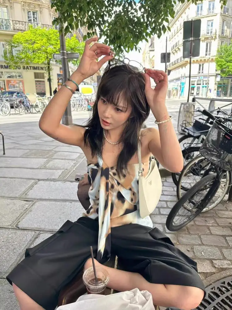 Yedinas Design Strapless Top Bohemian Korean Fashion Patchwork Summer 2024 Camisole Off Shoulder Knot Ribbon Tank Tops Y2k Tanks