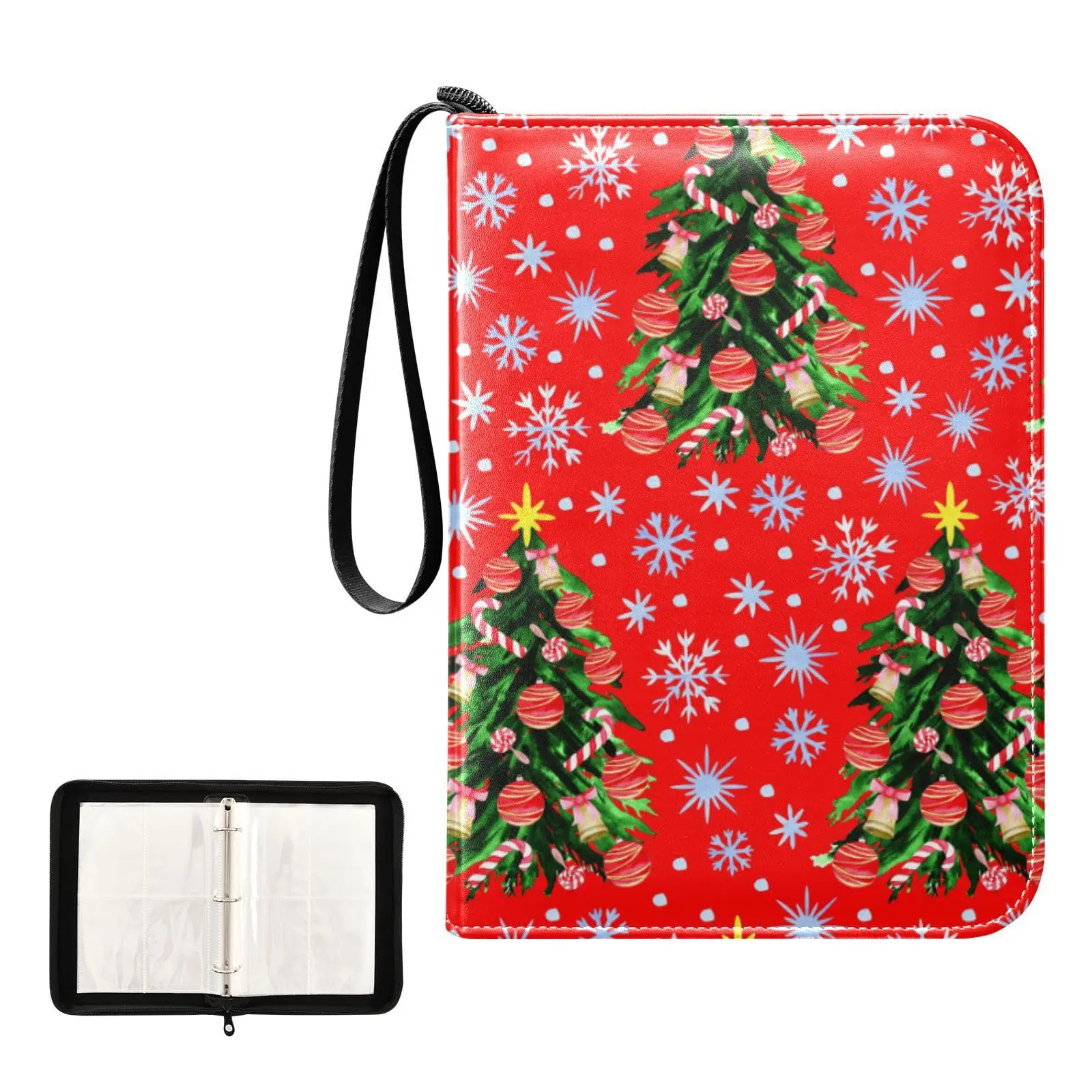 

Christmas Trees Snowflake 4 Pocket Card Binder 400 Double Sided Pocket Album for Sport Game Cards Unique Card Collection Storage