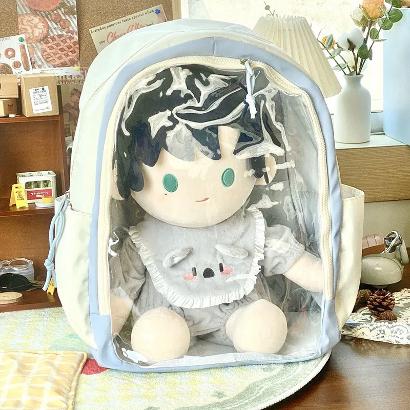 Dolls Clothes Bag Portable and Transparent Backpack for 40cm Idol Cotton Doll Outfit Accessories Girls Fans Collection Gift