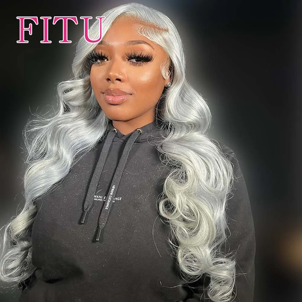 

FITU Silver Transparent 13x6 13x4 Lace Frontal Human Hair Wig 613 Colored Plucked With Baby Hair 5x5 Lace Closure Wig