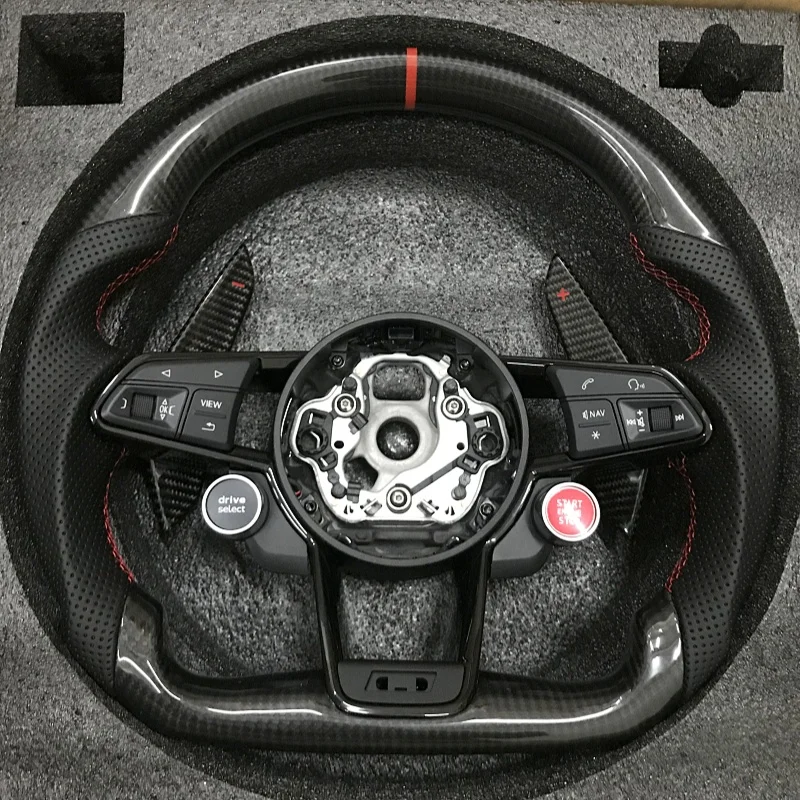 Carbon Fiber Steering Wheel With Shift Paddles Perforated Leather Car Modification Accessories For Audi R8 RS3 RS4 RS5 RS6 RS7