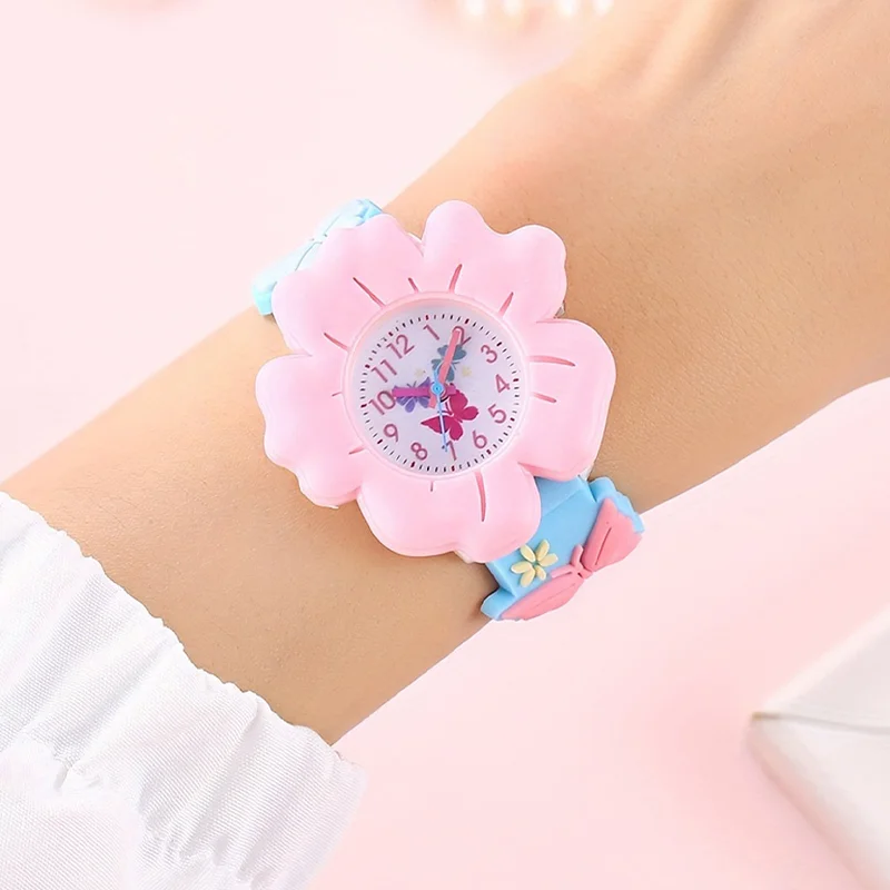 Fashion Kids Watches Cartoon Watches Silicone Butterfly Quartz Wristwatch Birthday Gift Cute Flowers Children Study Time Watch