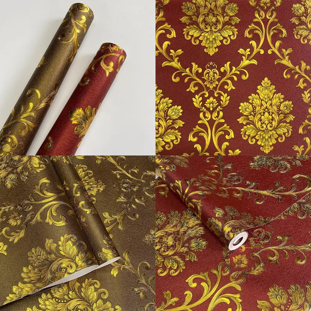 

3D Embossed Damascus Vintage European Style Wallpaper for Bedroom Living Room Dining Room PVC Waterproof Decorative Wall Paper