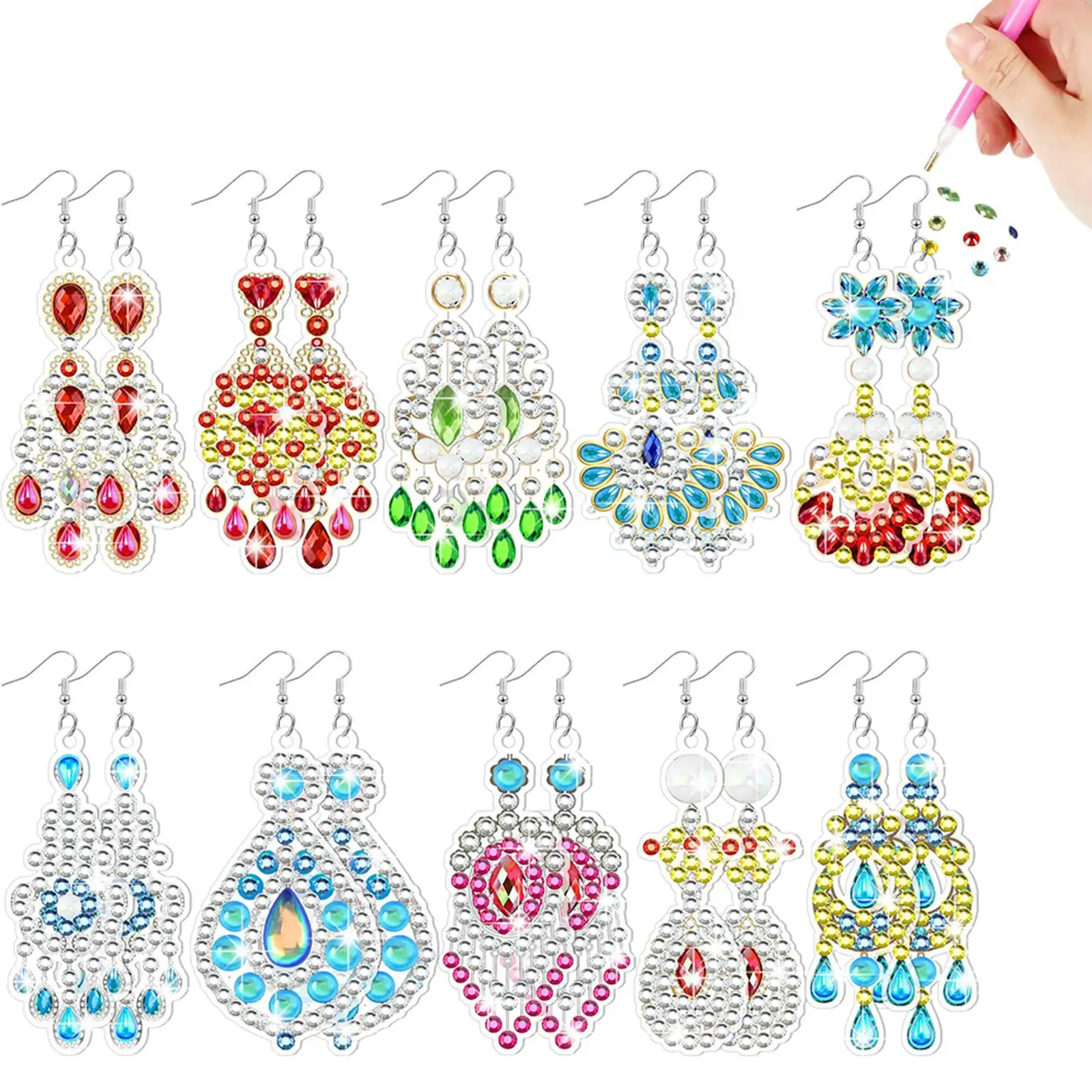 

10 Pairs Double Sided Diamond Painting Earrings Dangle Drop Diamond Art Earring Kit Mosaic Drill Earring Kits for Women Girls