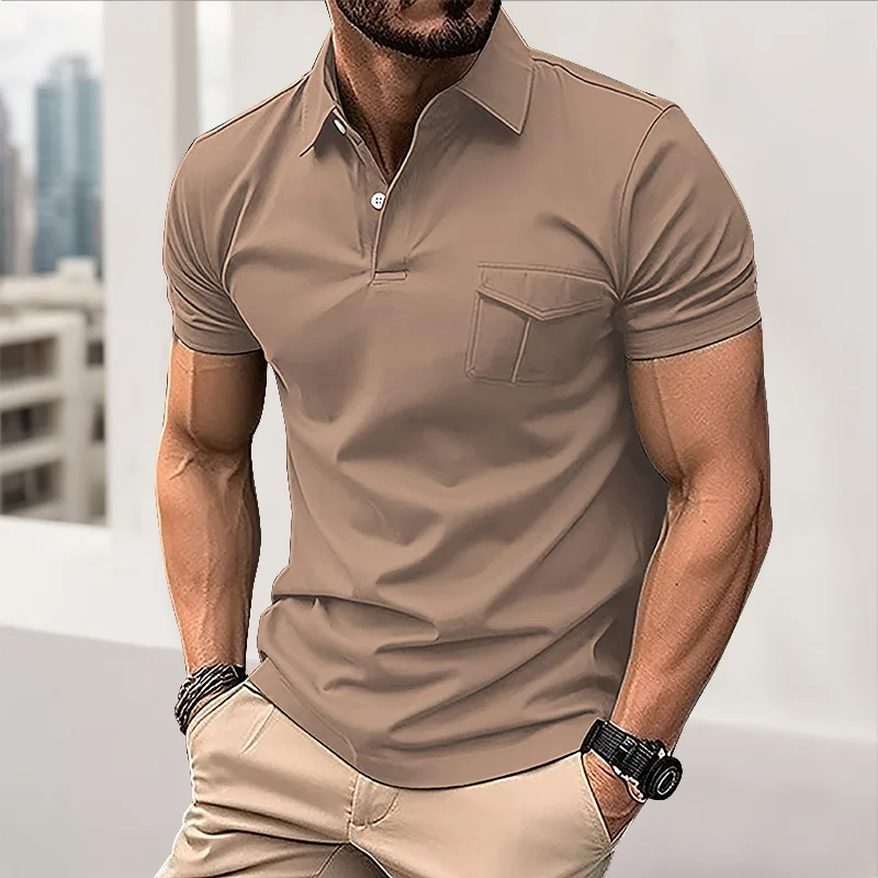 Summer men\'s short sleeved polo shirt business office lapel shirt Men\'s sports and casual top European and American plus size