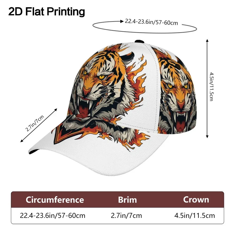 Customization 2D Flat-1pc Fierce Tiger Roar Classic Baseball Cap, Adjustable And Lightweight, Printed Duckbill Cap, Perfect For