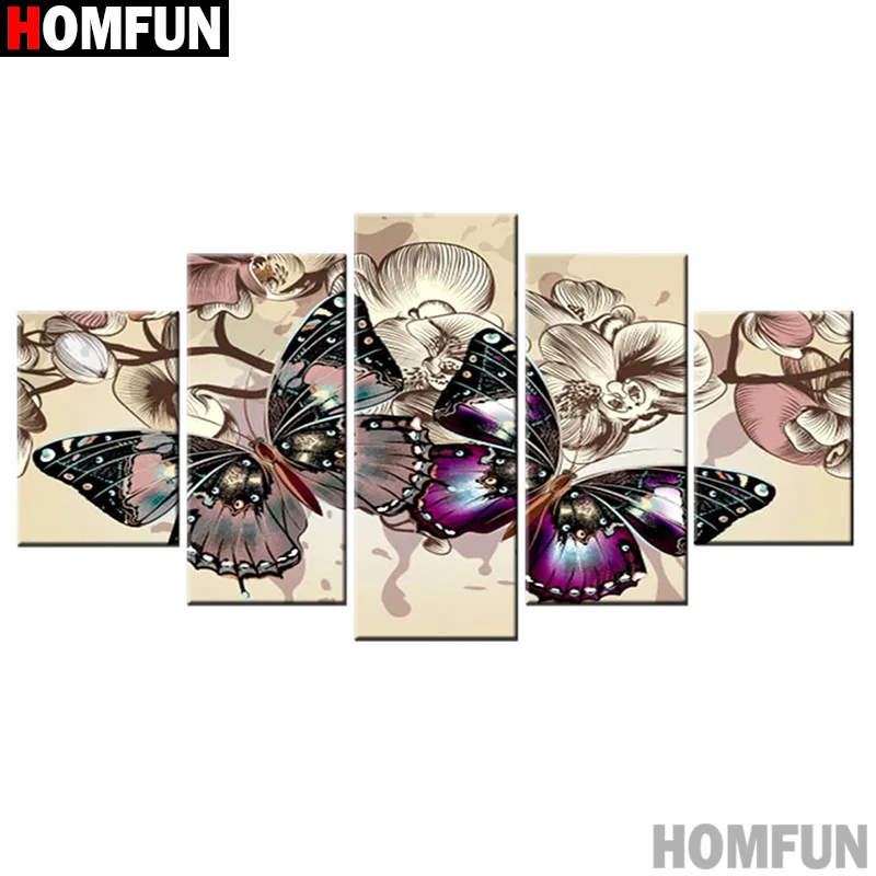 

HOMFUN 5 шт. полная дрель алмазная живопись "животное бабочка" DIY картина горный хрусталь 5D Алмазная вышивка крестиком Декор