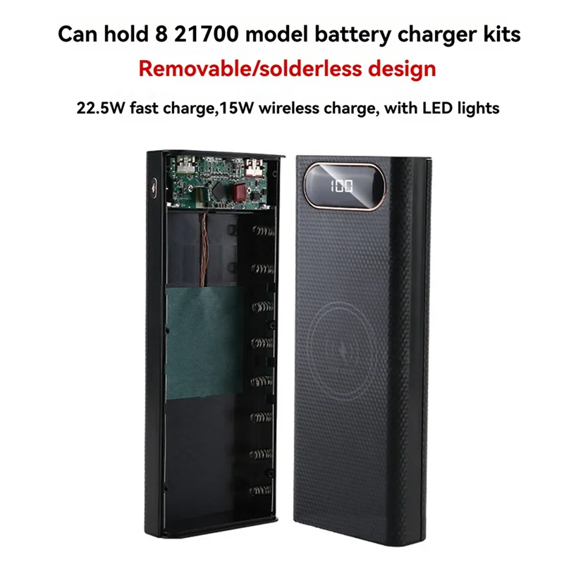 AEE7-Power Bank DIY Shell Fall Batterie Ladegerät Box Mit Beleuchtung Funktion 8X21700 Batterie Shell Lagerung Organisieren
