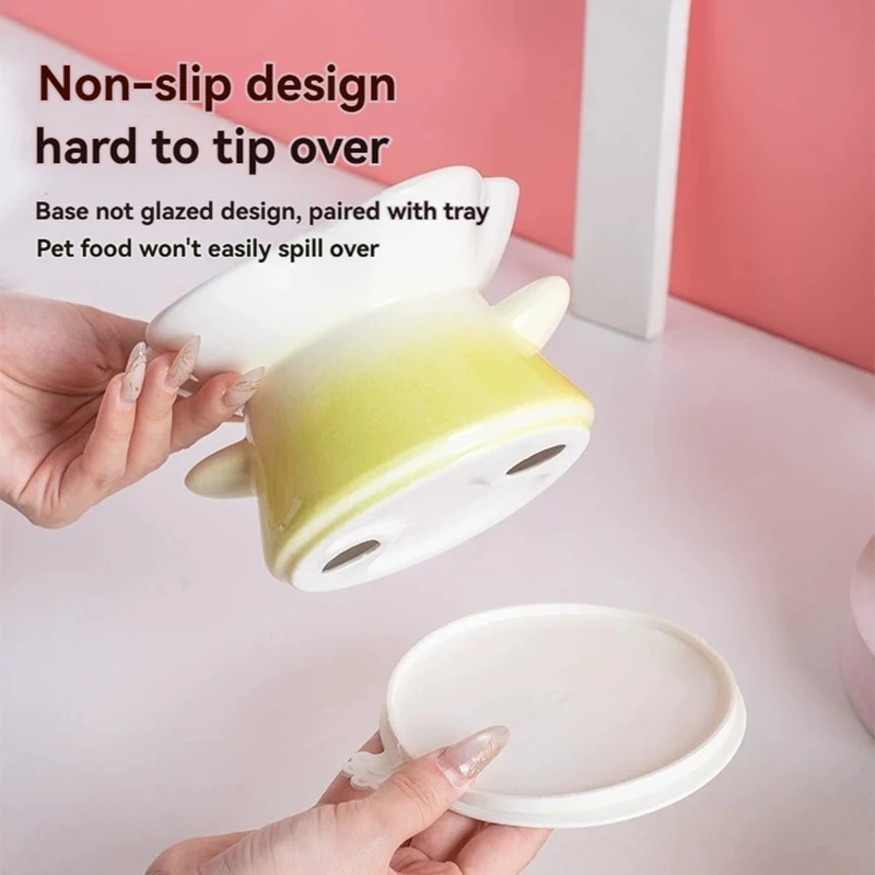Flower Shape Elevated Ceramic Cat Bowl, Anti-Slip Tilted Pet Feeder, Protects Cervical Spine & Prevents Black Chin