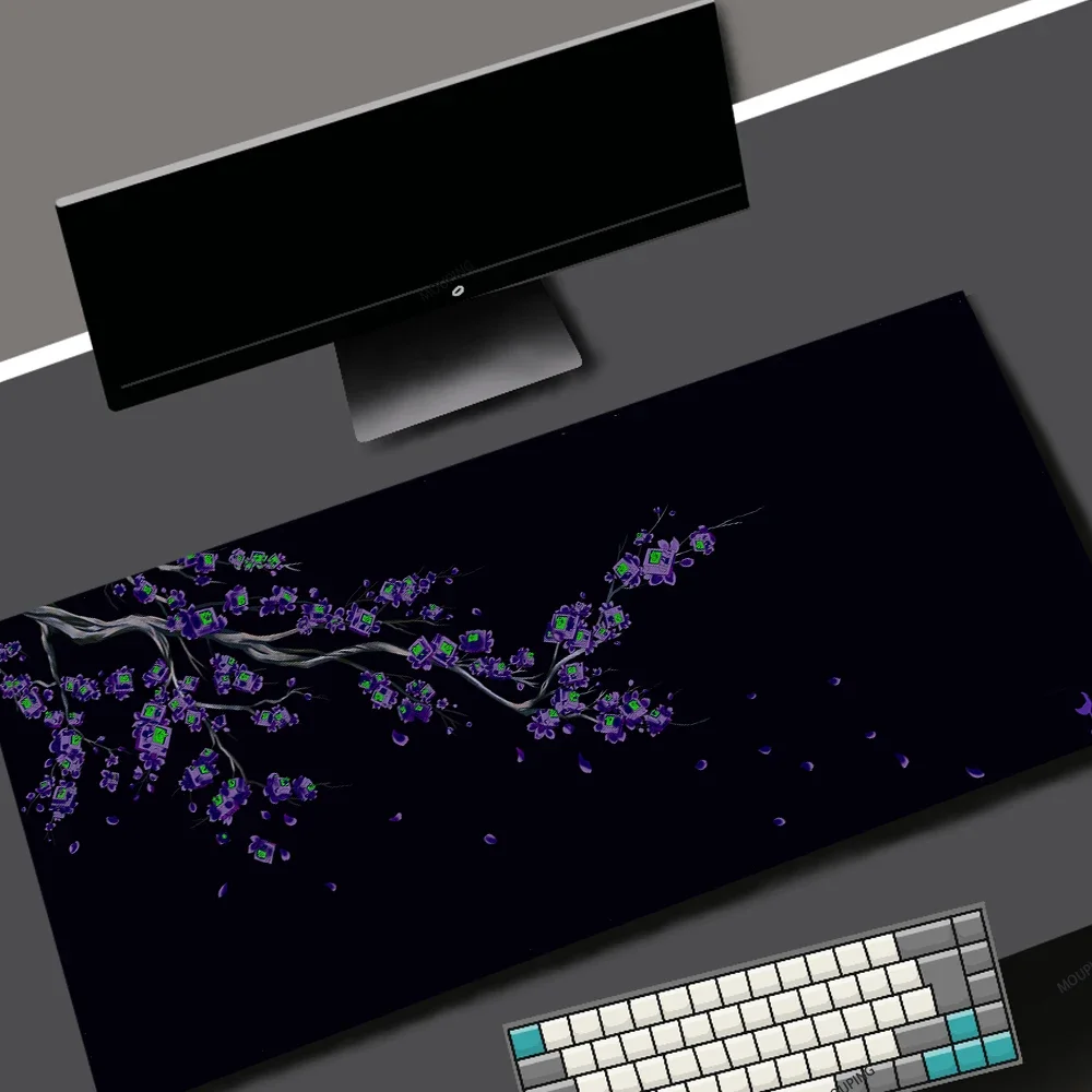 

Japan Purple Sakura Gaming Mousepad Black Carpet,Cherry Blossom Deskmat,Large Laptop Mouse Pad Office Computer Rubber Mouse Mats