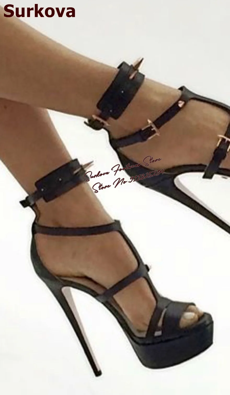 Surkova Emerald Green Bling Bling Sandals Women Luxury Rhinestone Chunky Heel Platform Wedding Shoes Buckle Strap Dress Pumps
