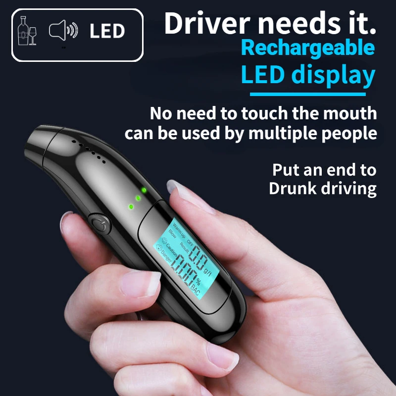 

LCD Display Digital Alcohol Tester Professional Alcohol Detector Breath Rechargeable Breathalyzer Alcotester Drunk Driving Test