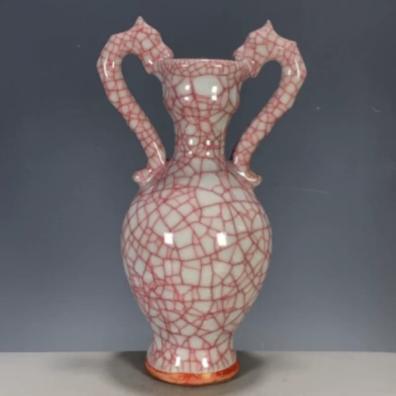 Antique Geyao Red Crackle Glaze Dragon Head Vase - Traditional Chinese Ceramic Figurine, Desktop Decor & Collectible